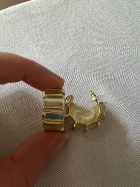 JCrew Trapezoid Stone Hoop Earrings with Clear Baguette Stones in Gold